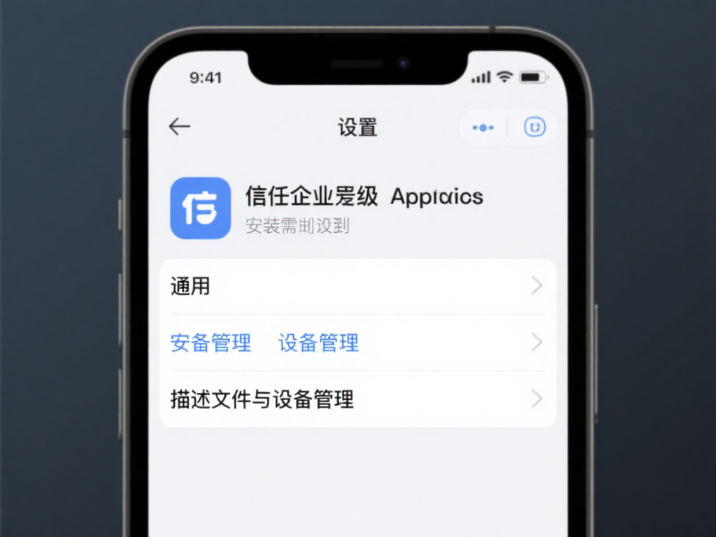 信任企业级应用：安装完毕后,您需要进入设置,选择“